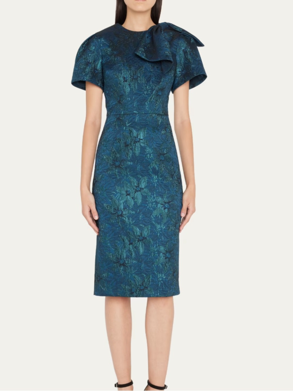RICKIE FREEMON Teri Jon Blue and Green Brocade Dress